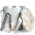 Ice Bucket with Lid, Scoop, Tongs and Strainer - Well Made Insulated Stainless Steel Keep Ice Frozen Longer - Ideal for Cocktail Bar, Parties, Chilling Wine, Champagne - 3 Liter (CarraraMarble) - color: Carraramarble