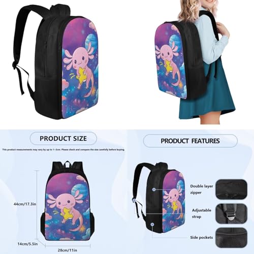 Yellow Star Axolotl Backpack for Girls Boys Bookbag with Lunch Box Water Bottle Sleeve with Strap and Big Pencil Case 5th Grade 4 in 1 Set Comfy Sturdy School Bag Compartment for Kids - color: Yellow Star Axolotl