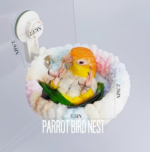 Warm Bird Nest Bed with Suction Cup Bird Snuggle Hut Breeding Bird House Plush Hanging Bird Bed for Parakeet, Conure, Budgie, Cockatiel, Lovebird, Finch, Hamster-Pink - color: Pink with Suction Cup