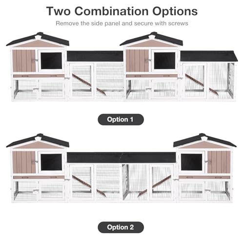 Large Rabbit Hutch Indoor and Outdoor, Bunny Cage with Leakproof Tray and Anti-Chewing Ramp, Wooden Rabbit House for Guinea Pig, Chickens, Duck (Two Sets) - color: Brown, size: 114"L x 21.3"W x 33.4"H