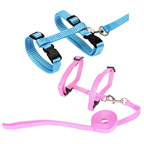 2 Pcs Adjustable Bunny Rabbit Harness with Leash Cat Puppy Walking Harness Leash Pet Harness Leash for Pigs Hamster Small Animals Pink and Light Blue - color: Pink and Light Blue
