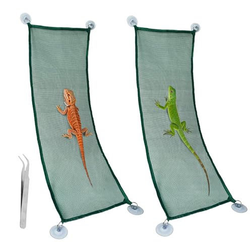 2 Pack Bearded Dragon Hammock,Breathable Mesh Collapsible Reptile Hammock Lounger Climbing Tank Accessories for Lizard Gecko Snakes Axolotls Chameleon (Green) - color: Green