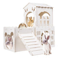 Large Rabbit House, Wooden Bunny Castle with 3 Houses Indoor, Rabbit Guinea Pig Cage Multistory Climbing Tower Sturdy Wooden Castle, Small Animal Hideaway Tunnel - size: 3 Houses
