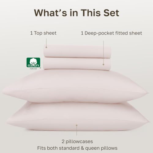 California Design Den 100% Egyptian Cotton Deep Pocket Full Size Sheets Set | Backed by Good Housekeeping Seal, Light & Airy Soft Sateen, 15" Deep Pocket, All-Around Elastic, Durable, Soft Rose - color: Soft Rose, size: Full