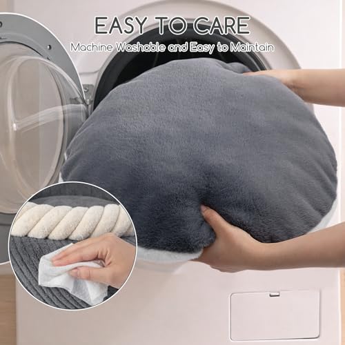 Hollypet Round Cat Bed Small Dog Beds with Detachable Cushion, Gray | Cat Bed for Indoor Cats Washable Fluffy Small Dog Bed Cozy Plush Pet Beds with Non-Slip Bottom for Pets up to 22 lbs - color: Gray and White