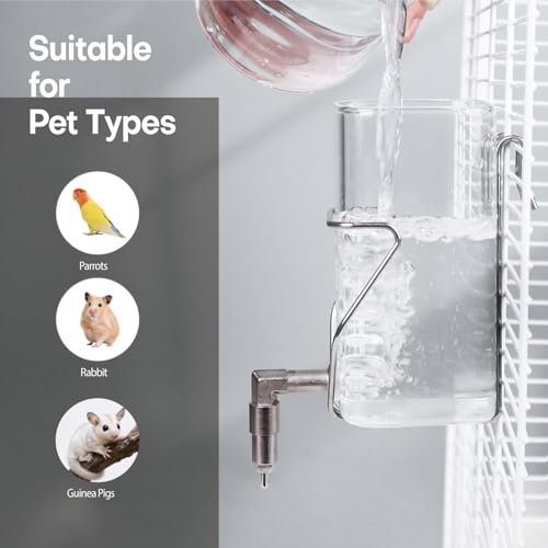 Premium Stainless Steel & Glass Pet Water Bottle - Firing Pin No-Drip Dispenser for Rabbits/Parrots/Rodents | 3 Size Options with Universal Cage Mount (350ml) - size: 350ml