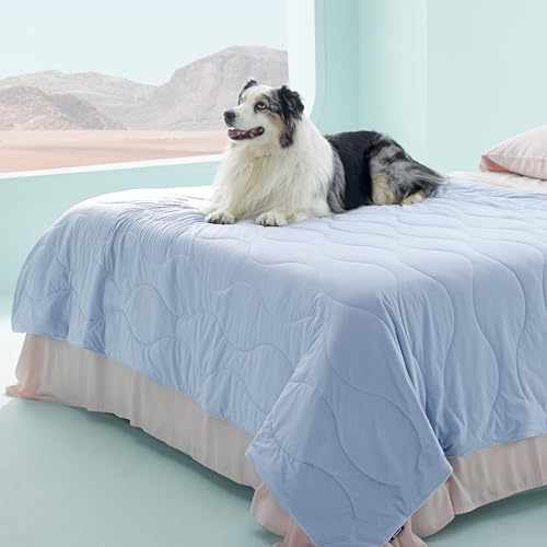 Bedsure ArcticMax™ Q-MAX>0.5 Premium Cooling Blanket for Bed，60x80” | Breathable Summer Washable Throw, Dog Blanket Cooling Mat Pad, Soft Durable Cold Self Cooling Pet Mat for Hot Weather，Blue - color: Powder Blue, size: Twin(60x80")