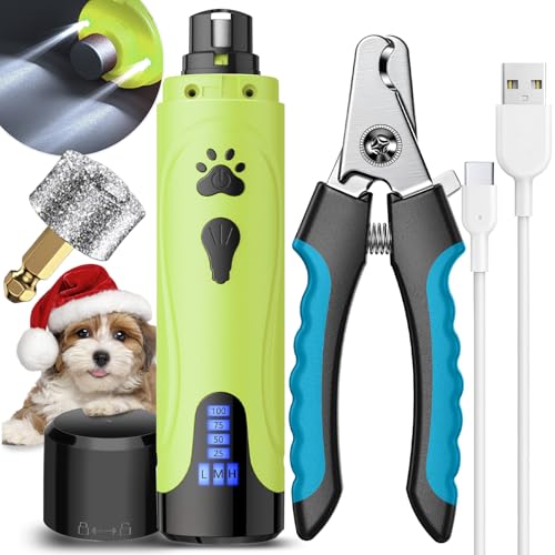 Dog Nail Grinder, Dog Nail Trimmers and Clippers Kit, Super Quiet, Rechargeable, for Small Large Dogs Cats Toenail Claw Grooming,3 Speeds - color: Mint Green