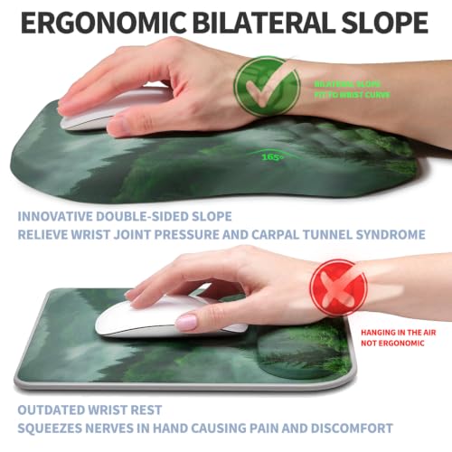 Ergonomic Raised Mouse Pad Wrist Support with Bilateral Slope Memory Foam Mousepad for Wrist Rest and Carpal Tunnel Pain Relief 11.8x7.9〃Green Mountain - color: Green Mountain