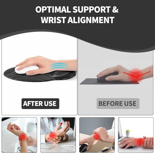 Mouse Pad with Wrist Rest, Comfortable Computer Mousepad with Gel Wrist Support Smooth Surface and Non-Slip PU Base for Pain Relief, Laptop, Office & Home (Black Line) - color: Black Line