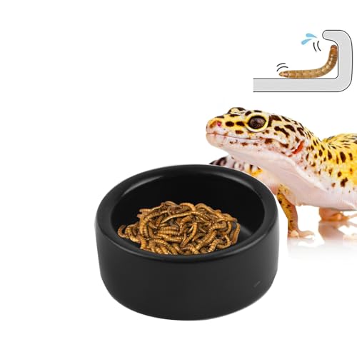 2 Pack Black Ceramic Reptile Food and Water Dish Anti Escape Bowl for Bearded Dragons Lizards Geckos and Leopards (Small) - size: Small
