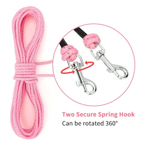 Reflective Cat Long Leash 15 FT, Outdoor Backyard Cat Tie Out Lead, Pink | Backyard Play, Reflective Nylon Rope, Dual 360° Swivel Hooks, Lightweight Cat Tie Out, Pink S, Small Pets - color: Pink, size: 15 FT