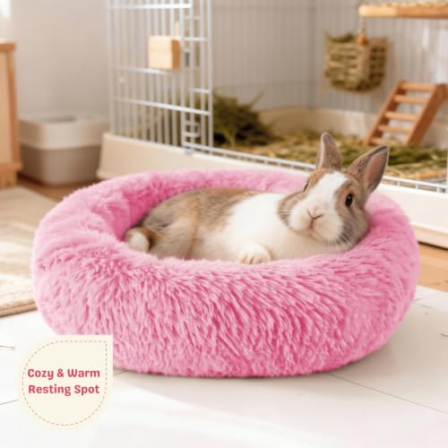Rabbit Bed, Long Plush Donut Shaped Bunny Hideout - Bright Pink | Washable Soft Pet Bedding Mat for Guinea Pig, Kitten, Chihuahua & Small Pets for Snuggling Resting - color: Bright Pink