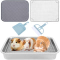Guinea Pig Box with Stainless Steel Grid and Washable Pad Small Animal Toilet Training Accessories for Dwarf Rabbit Ferret Chinchilla, Easy Clean Less Stink 17"*13"*2.5"
