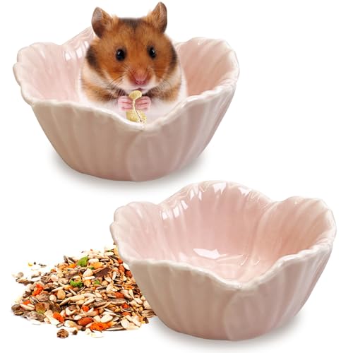 Tfwadmx 2 Pcs Hamster Food Bowl, Ceramic Pet Hamster Bowl Dwarf Hamster Food Bowl Feeder Hamster Water Rat Bowl Small Animal Food Dish for Golden Bears, Hedgehogs, Dutch Pigs, Parrots (Pink) - color: Pink
