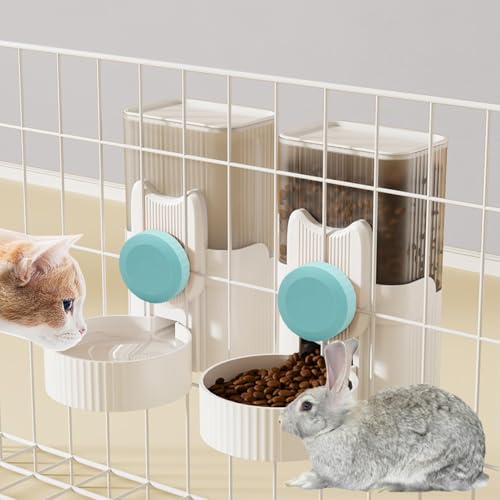 kathson Rabbit Gravity Auto Feeder Set 35oz Hanging Automatic Food Water Dispenser Cage Automatic Feeder Set for Rabbit Chinchilla Guinea Pig Hedgehog Ferret Kitty Puppy (Blue) - color: Blue