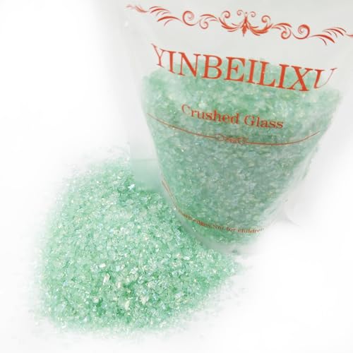 Crushed Glass Glitter, Broken Stones Shattered Glass Chips for Resin Art Crafts, Epoxy Resin Supplies, Geod Painting, DIY Art Projects, Jewelry Making, 2-4mm, 200g/7oz (Lake Green) - color: Lake Green