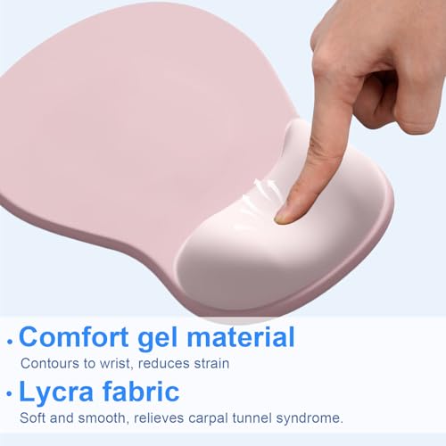 Ergonomic Mouse Pad with Gel Wrist Support, Comfortable Wrist Rest Mousepad with Non-Slip PU Base for Pain Relief, Desk, Home & Office, Pink Serenity - color: Pink Serenity