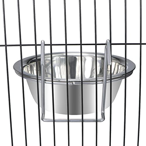 Wontee Pet Food Water Bowl Stainless Steel Hanging Feeder, 3 Pcs, S+M+L | Rust-proof, removable for easy refilling and cleaning, for feeding in cages/kennels/crates, for small dogs/cats/birds/rabbits - size: S+M+L