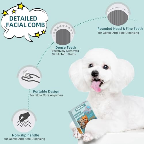 PET Facial Grooming Comb，Stress-free Tear Stain Remover for Dogs & Cats | Stainless Steel Tear Stain Remover，Gentle Round-Head Grooming Tool，Cat Grooming Kit，Lightweight & Portable Pet Grooming Brush