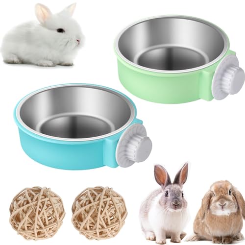 Rabbit Food Bowl Set Cage Bowl Hanging Big Bunny Food Dish | 2 Pieces Stainless Steel Hanging Create Water Food Feeder Bowls for Big Bunny Food Dish - color: 2 PCS