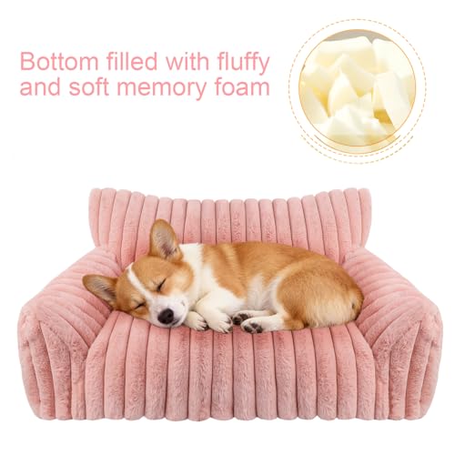 Cute Dog Couch for Medium Large Dogs,Dog Cat Couch Sofa,Dog Bed,L,Pink | Dog Couch Bed with Removable Washable Cover,Cute Fluffy Pet Sofa Cat Couch Bed,Washable Dog Bed Medium Large Size Dog - color: Pink, size: Large(36x27x10")