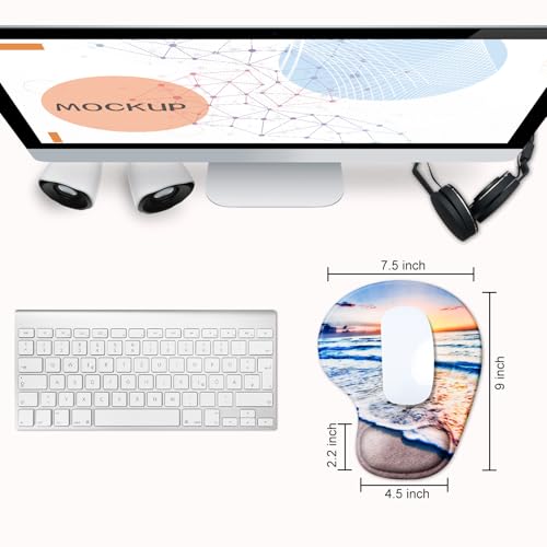JIKIOU Ergonomic Mouse Pad with Gel Wrist Rest 2 Pack, Portable Small Beach | Upgraded-Prevent Gel Leakage, Ergonomic Design for Pain Relief, Cooling Gel filled, Smooth Lycra Surface, Non-Slip PU Base - color: 10Beach