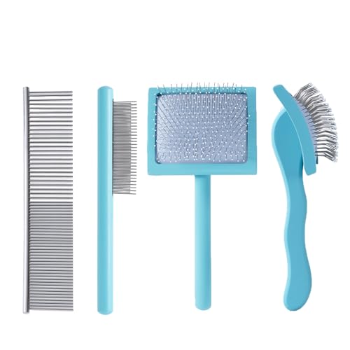 Blue Slicker Brush Long Haired Dog Wooden Handle Coated Pins | Gently Grooming Slicker Brush, Ergonomic Wooden Handle, Long-Haired Dogs, Long Pins for Grooming Goldendoodles Poodles - color: Blue