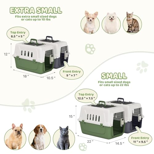Magshion 22 Inch Hard-Sided Dog Cat Carrier, Green | Top and Front Door Access, Plastic Dog Kennel for Longer Traveling, Durable Handle and 4 Sides Ventilation, For Pet Up 26 lbs - size: 22.0"L x 14.5"W x 15.0"H