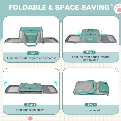 Cat Carrier Top Load, Privacy Curtains Soft Pet Travel Bag Airline Approved | Collapsible Soft-Sided Cat/Dog/Pet Carrier for Small Cats Dogs Puppy Under 16 lb, Washable Kitten Mesh Cage (16.9x10.8x10.8) - color: Lake Green