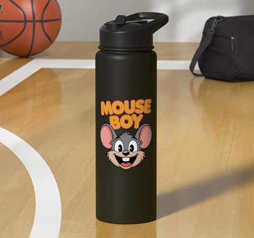 Mouse Boy | Childrens Mice Product | Youth Kids Boys Mouse Stainless Steel Insulated Water Bottle - color: Black