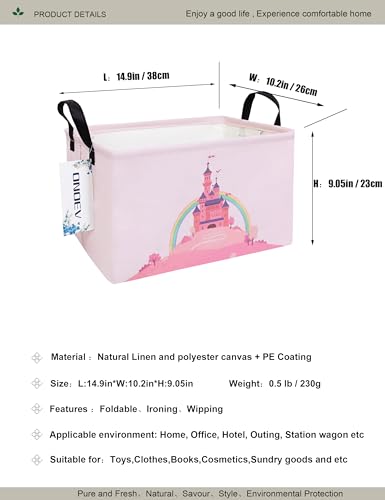 Rectangular Pink Castle Princess Closet Bedroom Storage Bin | Waterproof stain-proof cotton canvas, reinforced side grips, fairy castle print for girls, daily sundry arrangement - color: REC Pink Castle