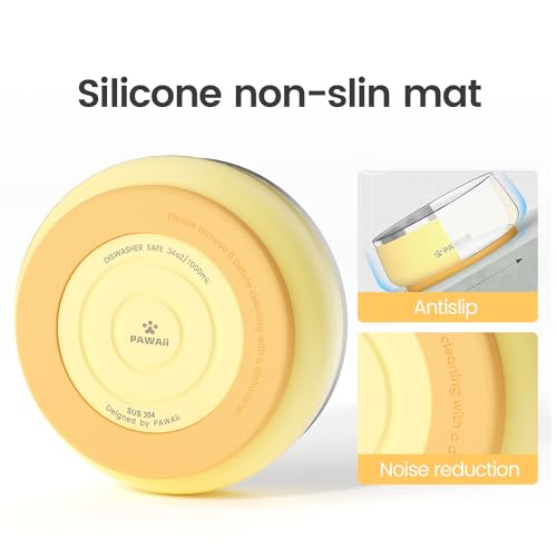 Pawaii Dog Bowl,34 oz Stainless Steel Food and Water Bowl,ID Tag,1 Pack | Double-Wall Design,Non-Slip Rubber Base,Dishwasher Safe,Smooth Open Design, Not a Slow Feeder,Easy-Rinse Interior - color: Cheese Yellow, size: 34oz