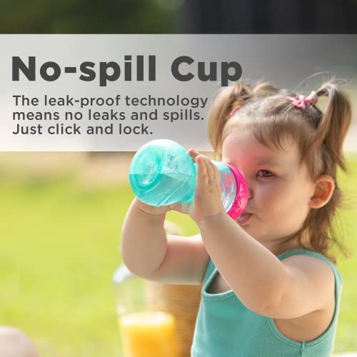 Nuby 3 Piece No-Spill Easy Grip Cup with Flex Straw, Clik It Lock Feature, Girl, 10 Ounce - color: Pink, Magenta, & Aqua