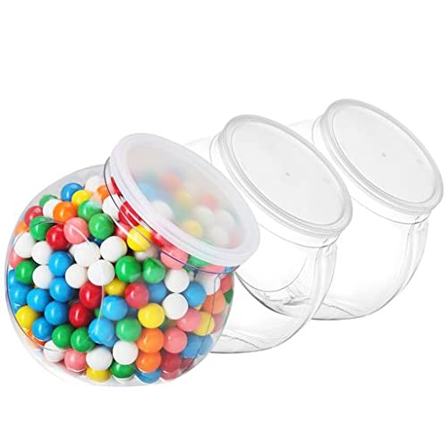 3 Pack Plastic Candy Jar - 48oz Round Candy Jars with Lids for Candy Buffet, Kitchen & Office Desk - Plastic Jars with Lids for Candy, Cookies & Snacks - Clear Jar with Labels BPA-Free