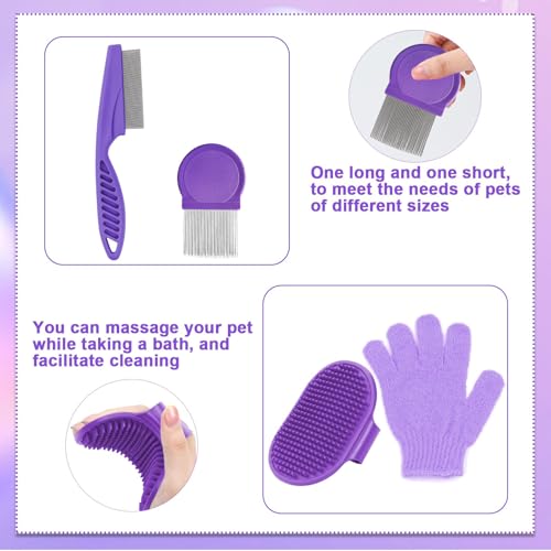 VCZONE 8 Pcs Small Animal Grooming Kit, Rabbit Grooming Kit with Pet Nail Clipper and File, Flea Comb, Pet Shampoo Bath Brush, Pet Shedding Slicker Brush, Bath Massage Glove, Cleaning Comb (Purple) - color: Purple