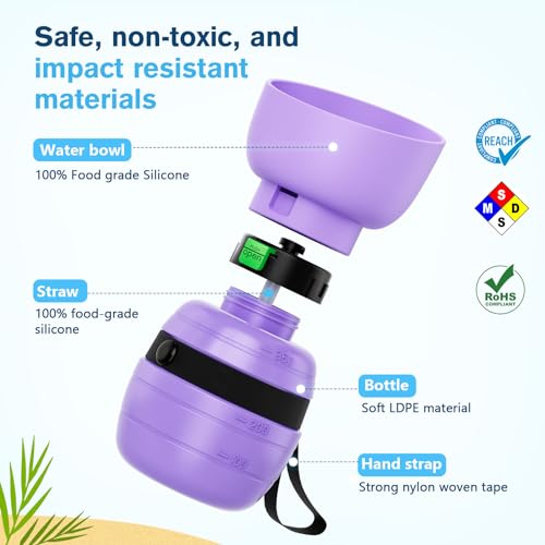 Pecute Portable Dog Water Bottle, 2 in 1 Cat Dog Travel Water Bottle Bowl Leakproof with Double Seal, BPA Free, Lightweight, Pet Small Animal Water Bottel Dispenser for Outdoor Walking Hiking Travels | Puppy Walking Water Bottel, Leakproof, BPA Free, Ligh