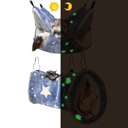 LEFTSTARER Noctilucent Luminous Guinea Pig Rat Hammock Bunkbed Hanging Tunnel and Soft Bed Mat for Ferret Hedgehog Squirrel Hideout Cage Accessories (2. Tunnel and Bunkbed) - color: 7.Star Hammok and Tunnel