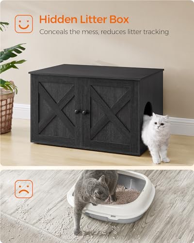 Feandrea Cat Litter Box Enclosure, Litter Box Furniture Hidden with Removable Divider, Indoor Cat House, End Table, 31.5 x 20.9 x 19.7 Inches, Ink Black UPCL002B01 - color: Ink Black, size: L (31.5"L x 20.9"W x 19.7"H)