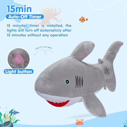 BSTAOFY 20'' Light up Shark Stuffed Animal Glow Soft Plush Toys Ocean Species LED Night Lights Birthday Valentines Christmas for Toddler Kids, Gray - color: Gray Shark