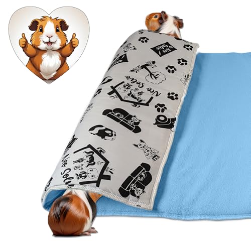 Fleece Playground for Guinea Pig and Rabbit - All in One, It's a Blanket, a Giant Tunnel, a House, a Cushion and a Bed - 55.1 x 27.6 in - Blue | 27.6 x 55.1 in (W x L) - C&C 2x4 - Blue - Washable - For Sleeping On Top and Hiding Underneath - color: Blue,