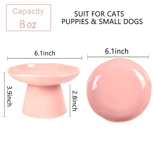 Extra Wide 6.1" Raised Cat Food Bowl, Shallow Ceramic Elevated Cat Feeder, Anti Vomiting, Stress Free, Whisker Fatigue, Pet Food or Water Bowl, Pink - color: Pink-Shallow