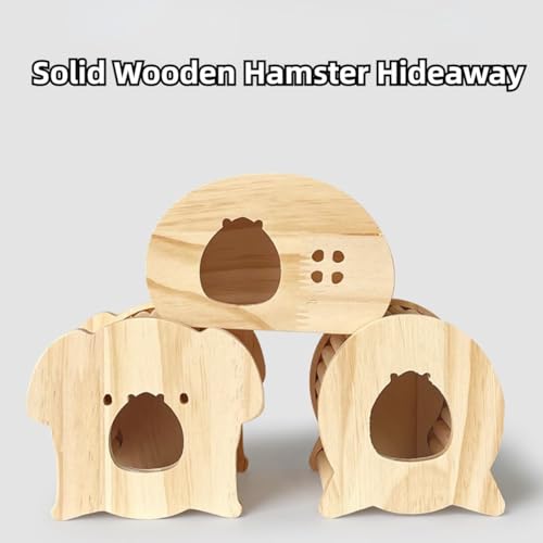 Hamster Wooden Hideout House Natural Wood Pet Rats Climbing Play Hut Hideaway Room for Small Chicken Hedgehogs Chinchilla Habitat Pet Cage Accessories (E) - style: E