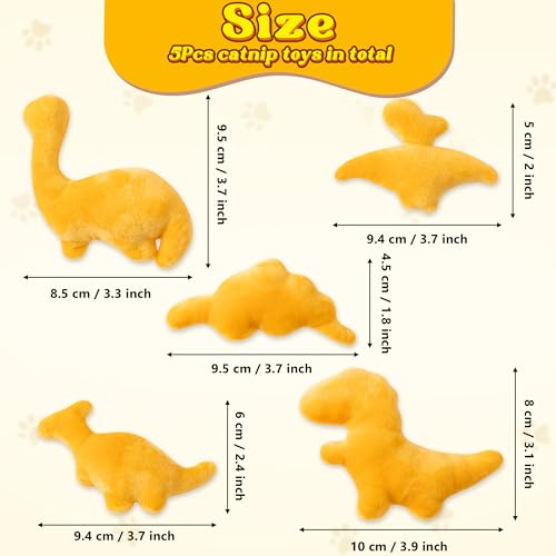 MALLMALL6 Catnip Toys for Cat - 5Pcs Dino Nuggets Cat Toy, Indoor Kitten Chew Bite Kick Dinosaur Chicken Nugget Catmint Interactive Pet Supplies, Cute Pet Gifts for Kitten Lover - style: Dino Nuggets