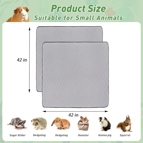 2Pack Guinea Pig Cage Liners, 42''X42'' Washable Guinea Pig Pee Pads, Non Slip Reusable Super Absorbent Guinea Pig Training Mat Bedding Fleece for Small Animals Hamster Rabbit Chinchilla Rat - size: C&C 3x3(42" x 42") 2Pack