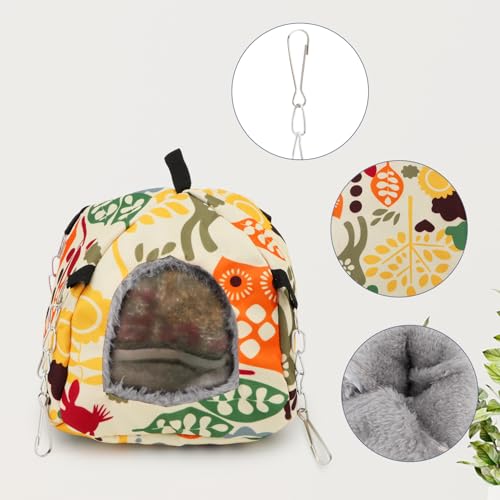 Wontee Bird Plush Hammock Parrot Hanging Snuggle Cave Happy Hut Tent for Parakeet Cockatiel Conure Lovebird Budgie Hamster Gerbil Rat Chinchilla Squirrel Cage (S, Beige Pattern) - color: Beige Pattern, size: S