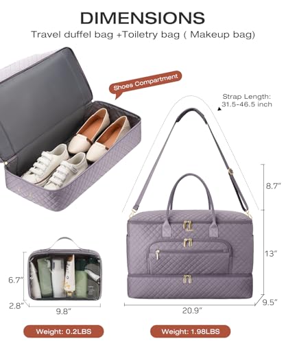Travel Duffle Bag, Wide Open Large Weekender Bag for Women with Shoe Compartment, Carry on Overnight Bags with Toiletry Bag, Hospital Bag for Women Labor Delivery (Peacock Blue) - color: Peacock Blue, size: 45L