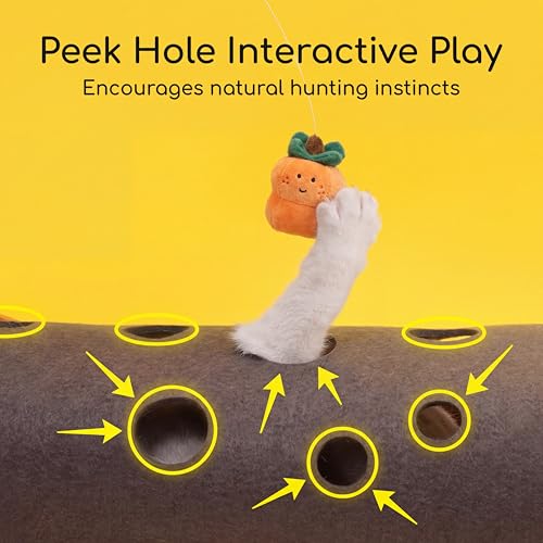 ZEZE Cheese Cat Tunnel for Indoor Cats, Felt Peek Hole Hide Tunnel Toy with Snap Buttons, Foldable Interactive Cat Play Mat for Hide & Seek and Indoor Enrichment