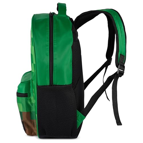 AI ACCESSORY INNOVATIONS Minecraft Backpack for Boys & Girls, Big Face Creeper School Bag with Front Pocket, TNT Rubber Molded Dangle, Green - style: Minecraft