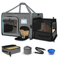 Side Expandable Extra Large Cat Carrier with Litter Box, Grey | 24"L x 17"W x 17"H, Privacy Curtain and Lockable Safety Zippers, for Long Distance Car Travel, Cats Under 55 lbs - color: grey